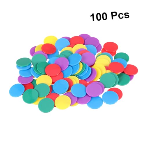 Supvox 100 Stück Kunststoff Zählchips Lernspielzeug für Bunte Spielmarken in Rot Grün Gelb Violett See Blau Je für Bingo Matheunterricht von Supvox