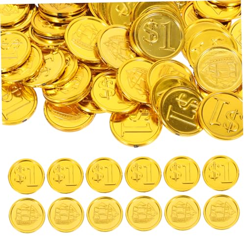 Supvox 100 Stück Münzspielzeug aus Kunststoff Münze Kinderspielzeug Accessoire kleine Münzrequisiten Karneval Requisiten tragbare Münzspielzeuge Piratenschatz Plastik Golden von Supvox