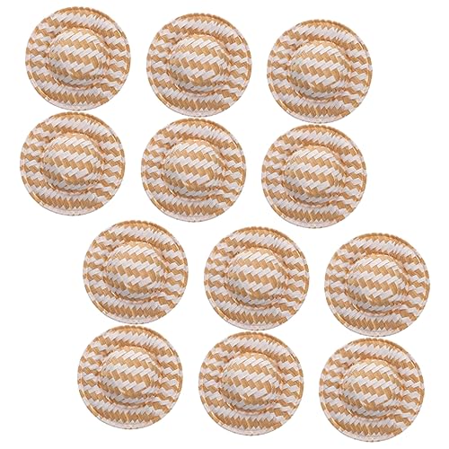 Supvox 12 Stücke Miniatur Stroh Hüte Handwerk Verzierungen Für Puppen Woven Cap Set von Supvox