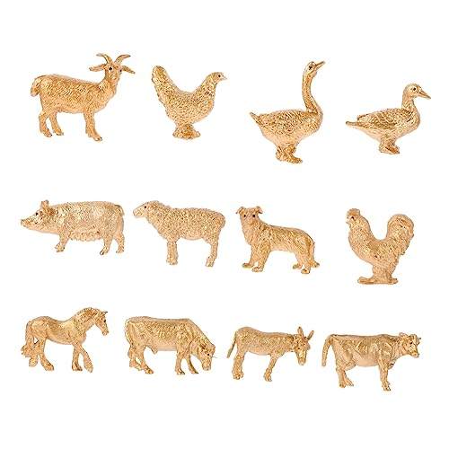 Supvox 12 Stück Geflügeltiermodelle Nutztierverzierung Farmtierstatuen Spielzeugtiere Hahn Figur Miniatur-bauernhoftier Bauernhoftierfigur Kuh Figuren Von Nutztieren PVC Golden von Supvox