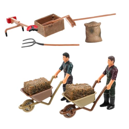 Supvox 12 Stück Teiliges Mini Bauernhof Spielset mit Miniatur Figuren Mini Gartenwerkzeugen und Schubkarre Leichte Kunststoffmodelle für Micro Landschaft Puppenhaus Dekoration und von Supvox