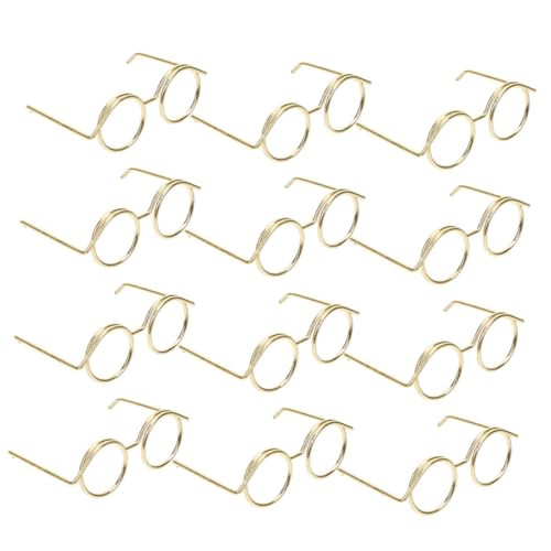 Supvox 12 Stück Teiliges Mini Brillen für Puppen Modische Randlose Metallfassungen ohne Gläser Vielseitiges Puppenaccessoire für Sammler und Fotografie Klassisch Goldfarben von Supvox
