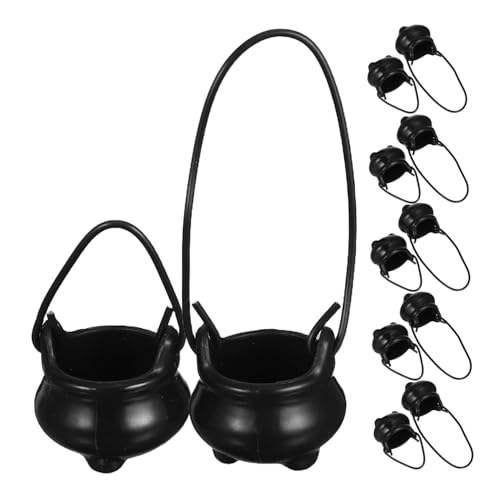 Supvox 12 Stück Teiliges Mini Kessel Robustem Kunststoff mit Griffen Realistische Kleine Kessel für Puppenhaus Küchenzubehör Halloween-Dekoration Feengarten und Partyaccessoires von Supvox