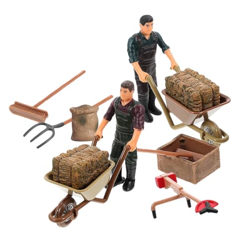 Supvox 12 Stück Teiliges Miniatur Bauernhof Realistischen Bauernfiguren und Mini schubkarre Leichte Kunststoffspielzeuge Detailreiche Farmzubehör deko für Mikro landschaftsgestaltung von Supvox