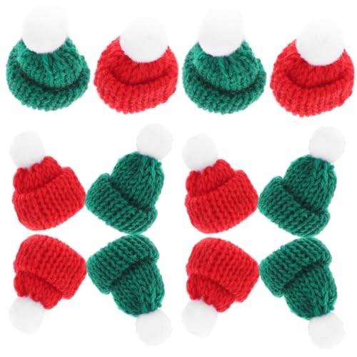Supvox 12 Stück Teiliges Miniatur Weihnachtsmützen für Flaschen und Puppen Kawaii Strickmützen Rot und Grün Dekoration für DIY Projekte Weihnachtsfeiern und Mehr von Supvox