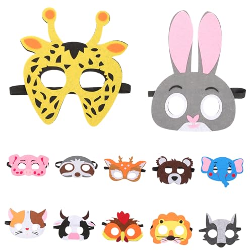 Supvox 12 Stück Teiliges Tiermasken aus Filz Lustige Cosplay Masken für Halloween und Karneval Geeignet für Kreative Auftritte und Partys von Supvox