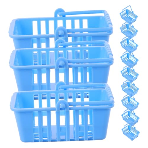 Supvox 12 Teiliger Einkaufskorb Aus Weide Schmal Handgehalten Mini Lebensmittelkörbe Rattankorb Griff Faltbar Für Puppenhauswagen Mini Picknickkorb Handkorb Kunststoff Blau von Supvox