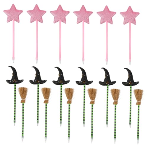Supvox 18 Stück Teiliges Halloween Party mit Hexenhut Besen und Stern Kugelschreibern Glattes Schreiben Vielseitige Dekoration für Goodie Bags Kindergeburtstag Valentinstag und von Supvox