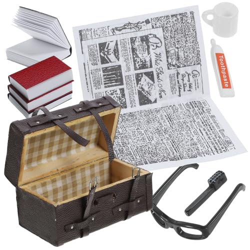 Supvox 1Satz Miniaturkoffer Mit Zahnbürste Zahnpasta Und Zeitung Vintage Deko Für Puppenmöbel Und Zimmerdekoration von Supvox