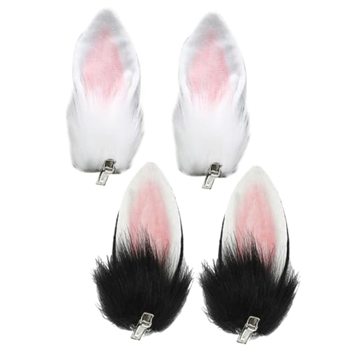 Supvox 2 Paare Plüsch Hasenohren Haarspangen mit Clip Süße Bunny Ear Headwear für Cosplay Karneval Ostern und Party Weiche Kaninchen Ohr Accessoires für Erwachsene von Supvox