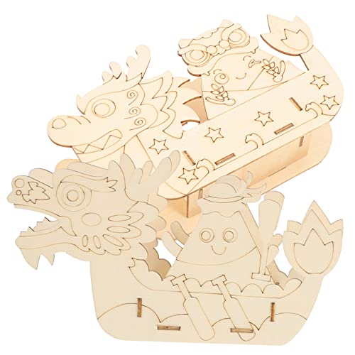 Supvox 2 Sätze Drachenboot -Puzzlespielzeug Kinderspielzeug für Kindermodell-Puzzle- Lernen Bootsspielzeuge Kinderrätsel Holz von Supvox