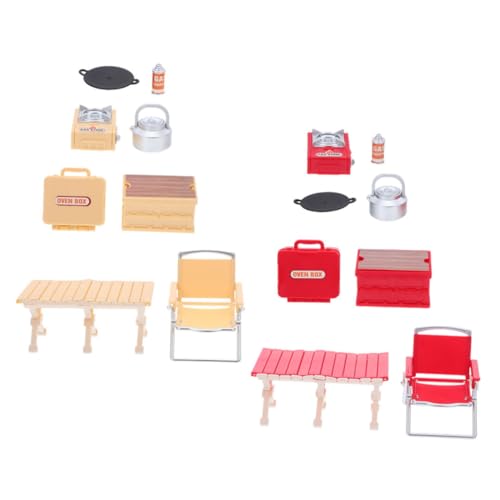 Supvox 2 Sätze Maßstab mit Miniatur Gasherd und Klappstuhl Tragbares Spielset für Puppenhaus Grill und Picknick Kompakt und Leicht für Drinnen und Draußen von Supvox