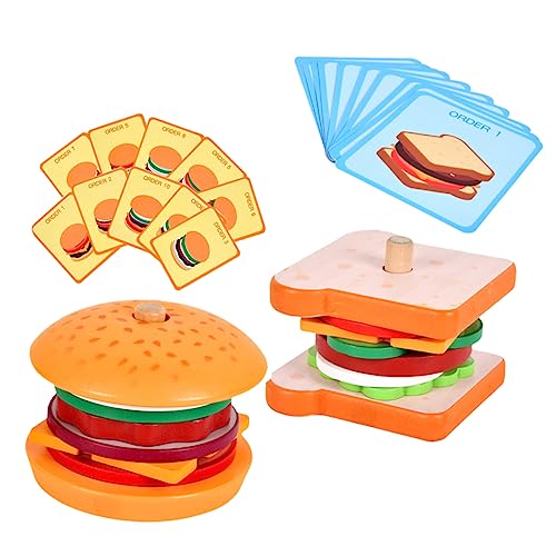 Supvox 2 Sätze Teiliges Holzspielzeug mit Realistischem Sandwich und Burger Design Pädagogisches Vorschulspielzeug Feinmotorik Farb und Formerkennung für Kreatives Rollenspiel von Supvox