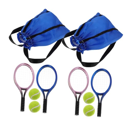 Supvox 2 Satz Mini Tennisschläger mit Ball für Puppenhaus Realistische Sport-Miniatur Detailgetreu Kindgerecht für Rollenspiele und Puppendekoration von Supvox