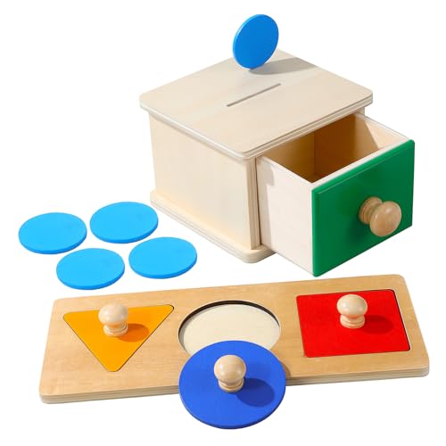 Supvox 2 Satz Teiliges Holzspielzeug mit Geometrischen Formen und Münzbox Pädagogisches Junge Mädchen Puzzle Sicher Lackiert Fördert Erkennen und Feinmotorik für Jungen und Mädchen von Supvox