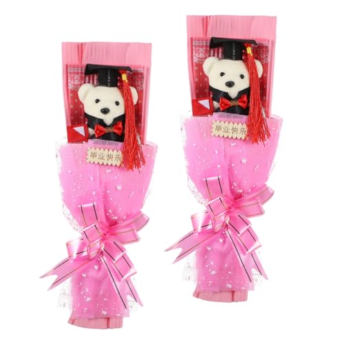 Supvox 2 Stck. Abschluss Bären Bouquet Teiliges mit Cartoon Doktorbär Puppe Pinke Dekoration für Abschlussfeier Geburtstag Hochzeit Langlebig und Detailreich Gestaltet Perfektes und von Supvox