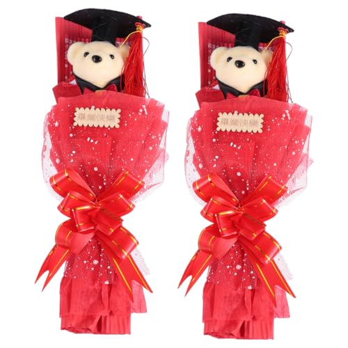 Supvox 2 Stück Dr. Bärenstrauß Partydekorationen Strauß Für Graduierung Bär Puppe Blumenstrauß Abschlussdekorationen Scrump Plüsch Absolventenstrauß Abschlussbouquet Grad Schaum Rot von Supvox