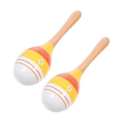Supvox 2 Stück Gestreifte Cartoon Maracas Kinderspielzeug Musikspielzeug Instrumente Musikinstrument Kinderinstrument Instrument Pädagogisches Kognitives Holz Gelb von Supvox