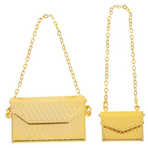Supvox 2 Stück Mini-Puppenhaus-Zubehör klein Geldbeutel Szene doll Accessories Puppen Accessoires Miniatur-Puppen-Kettentasche Miniatur-Geldbörsenmodelle Legierung Golden von Supvox
