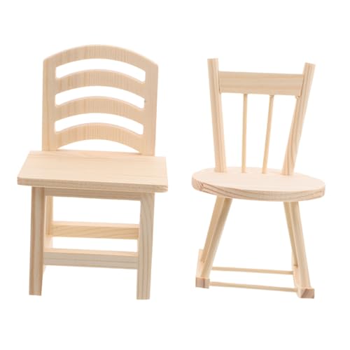 Supvox 2 Stück Mini-Stuhl Miniatur-stuhlspielzeug Miniatur-holzstuhl Winziger Stuhl Puppenhaus-hockermodell Holzstuhl Für Kleiner Stuhl Schaukelstuhl Beige Kiefernholz von Supvox