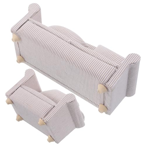 Supvox 2 Stück Miniatur Möbelset für Puppenhaus Teiliges Sofa und Sessel mit Kissen Holzspielzeug für Kreative Wohnzimmergestaltung von Supvox