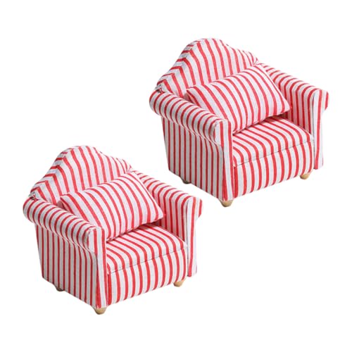 Supvox 2 Stück Puppenhaus Möbel Rotes Weiß Gestreiftes Mini Sofa Puppenmöbel Zubehör für Kreatives Rollenspiel und Puppenhaus Dekoration von Supvox