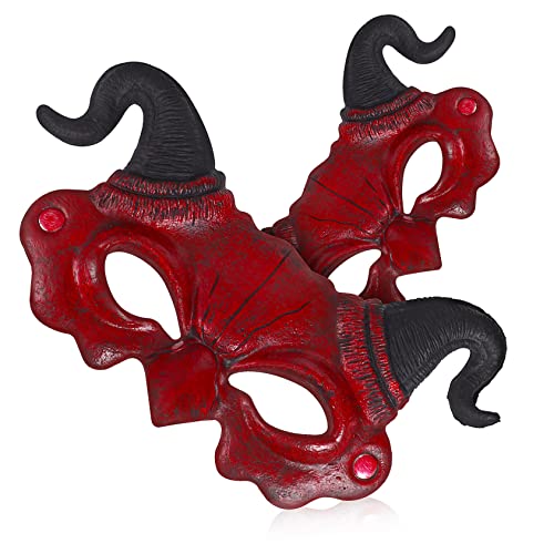 Supvox 2 Stück Roten Teufelsmaske Horror Cosplay Maske mit Hörnern für Halloween Partys Gruselige Masken für Erwachsene Verstellbare und Bequeme Passform von Supvox