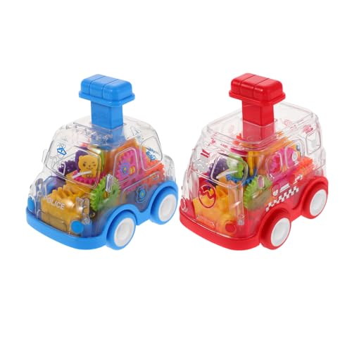 Supvox 2 Stück Spielzeugautos Transparentes Auto mit Druckfunktion Bunte Zahnräder Reibungsantrieb Cartoon Fahrzeug für Kleinkinder Montessori Lernspielzeug von Supvox