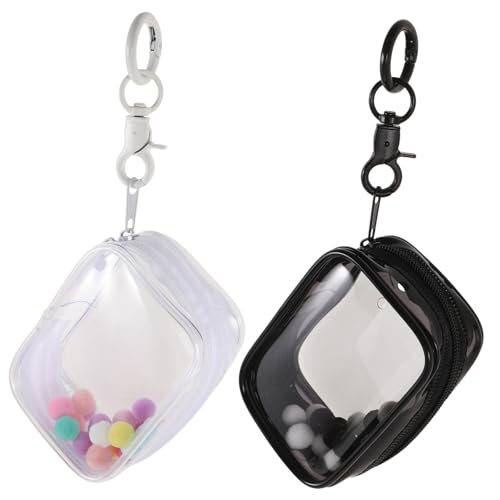 Supvox 2 Stück Teiliges Durchsichtige Mini Aufbewahrungstaschen mit Schlüsselanhänger und Pompom Transparente PVC Sammeltasche für Mini Figuren Staubschutz Kratzfest für Puppensammlung von Supvox