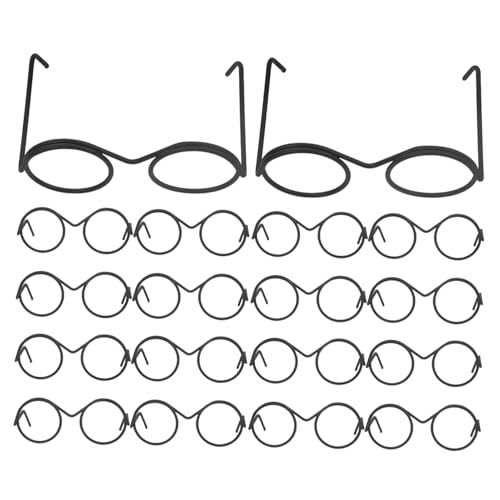 Supvox 20 Stück Mini-Brille runde Puppenbrille mit Rand Miniatur Minibrille für Puppen Minipuppenbrille Zubehör für die Puppenherstellung Drahtrandbrille Metall Black von Supvox