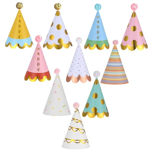 Supvox 20 Stück Teiliges Bunte Papierkegel mit Pompons für Erwachsene Vielseitige Geburtstags Festtagsdeko Einfache Verteilung Fröhliche Partyhüte für Jungen und Mädchen von Supvox
