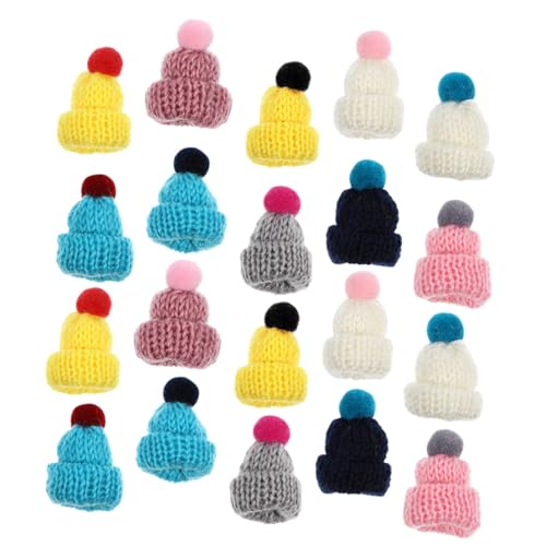 Supvox 20 Stück Teiliges Niedliche Mini Wollmützen Handgefertigte Kleine Strickmützen Vielseitige DIY Bastel Dekorationshüte Weiche Hautfreundliche Miniatur hauben für Zufällige Farbe von Supvox
