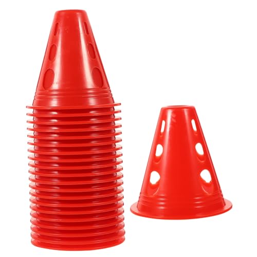 Supvox 20 Stück Teiliges Verkehrshütchen Winddichte Kleine Trainingskegel mit Löchern Stabile Flache Basis Leuchtend Rot für Sport Fußball Skate und Agility Training von Supvox