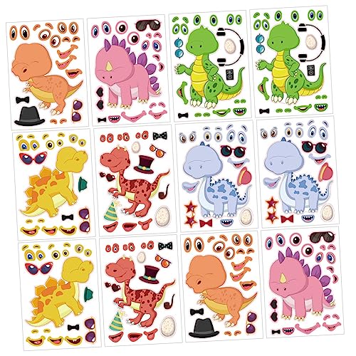 Supvox 24 Stück Dinosaurier-Aufkleber Puzzlematte Aufkleber-Puzzle Cartoon -Aufkleber DIY-Gesichtsaufkleber lustige Aufkleber für Freunde Kupferplattenaufkleber von Supvox