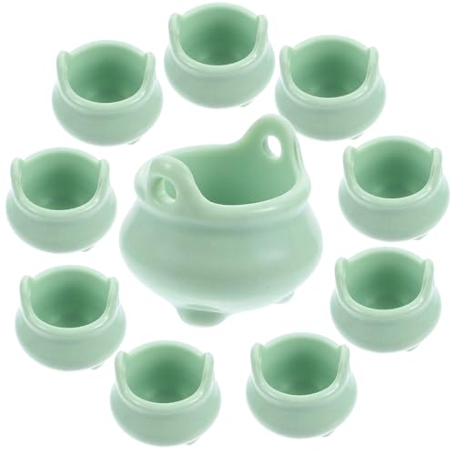 Supvox 24-teiliger Miniatur-, Hellgrüner Mini-Kessel aus Kunststoff für Halloween-miniaturhandwerk, Mikrolandschafts-puppenhaus-Ornamente von Supvox
