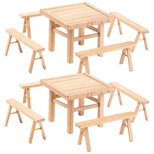 Supvox 2Sätze Holzmöbel Modell Montagemöbel und Hocker Puzzle für Minihäuser und Mikrolandschaften Handgefertigt und Sicher für Kreative Dekoration von Supvox