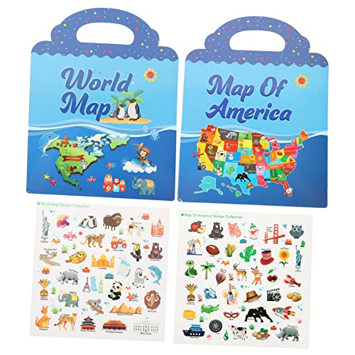 Supvox 2Sätze Wiederverwendbare Stickerbücher Für Lernspielzeug Mit Weltkarten Und Karten Für Kleinkinder Fördert Kreativität Und Konzentration Stickern von Supvox