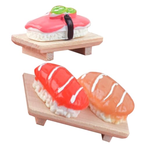 Supvox 2st Puppenhaus-simulations-holzteller-Ornamente-Sushi-DIY-Set Mini- -küchendekoration Japanisches Sushi-Modell Gefälschter Cupcake Puppenhaus-Sushi Sushi-replik Zubehör Miniatur von Supvox