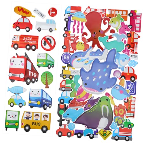 Supvox 3 Blätter Cartoon Aufkleber Bögen Fahrzeug Sticker Feuerwehr Dekorative Straßenaufkleber für Handy Kühlschrank Fahrrad Flasche Kreative Selbstklebende Deko für Bastler von Supvox