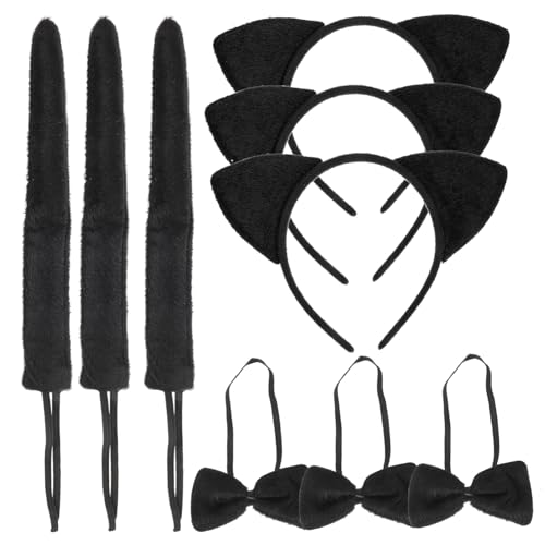 Supvox 3 Sätze Katzenohren Haarreif mit Tierkostüm Cosplay Zubehör für Mädchen Karneval Halloween Fasching von Supvox