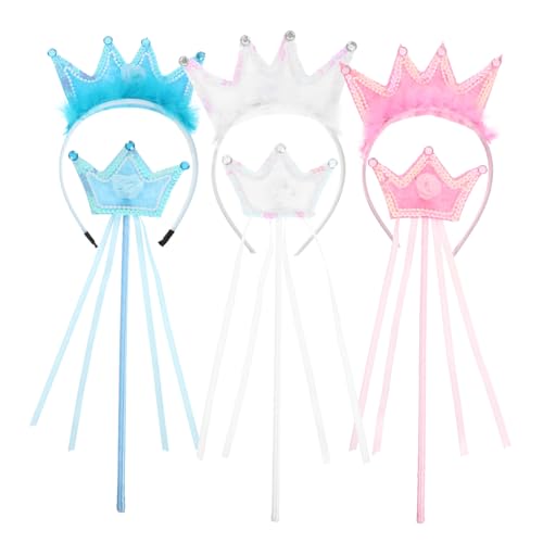 Supvox 3 Sätze Prinzessin Kostüm Krone und Zauberstab für Mädchen Leichtes Komfortables Accessoire für Halloween Weihnachten Geburtstagsfeiern Abgestimmt Einfach zu Reinigen von Supvox