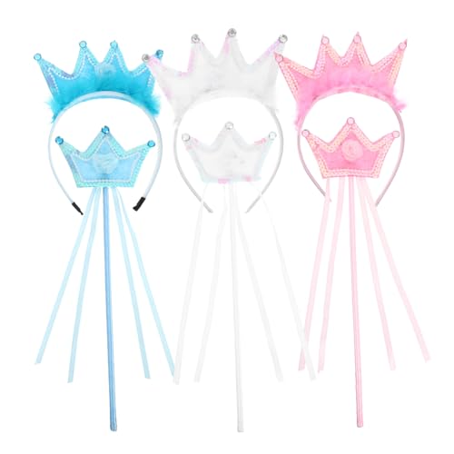 Supvox 3 Sätze Prinzessin Tiara und Zauberstab Leichtes Elegantes Verkleidungsset in Weiß Blau und Bequemes Accessoire für Geburtstagsfeiern und Festliche Rollenspiele von Supvox