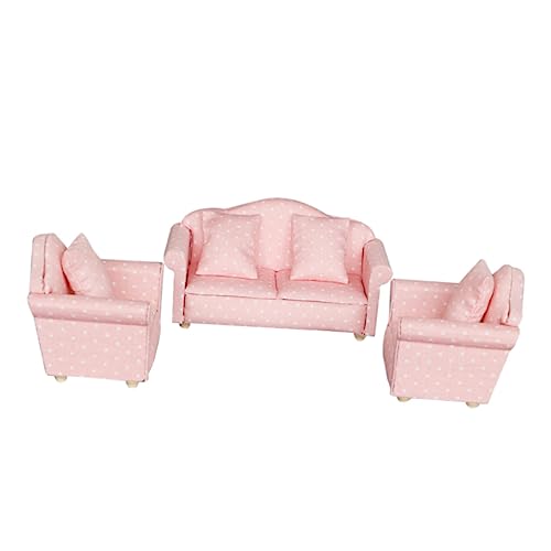 Supvox 3 Stück Dreiteilige Sofagarnitur Schmuckausstellung Spielhaus-Sofa Desktop-Ornament Zubehör Für Spielhausmöbel Mini-Sofa Sofamodell Aus Holz. Desktop- Rosa Stoff von Supvox