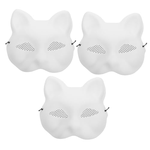 Supvox 3 Stück Katze Gesichtsmaske Realistisch Fuchsmaske Einfaches Tier Für Cosplay-maske Unbemalt Augen Karikatur Malen Schmucklos Halloween -masken Kind Party Pvc Weiß von Supvox