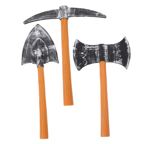 Supvox 3 Stück Teiliges Dwarf Cosplay Fake Pickaxe Doppelaxt Schaufel aus Kunststoff Leichtes Halloween Party Kostüm Bühnenrequisiten für Kindergeburtstag und Rollenspiel von Supvox
