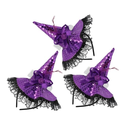Supvox 3 Stück Teiliges Hexenhut Haarreif mit Glitzer Spitze Bequemes Halloween Cosplay Zubehör für Damen Mädchen Flexibler Kopfschmuck für Party Kostümfest von Supvox