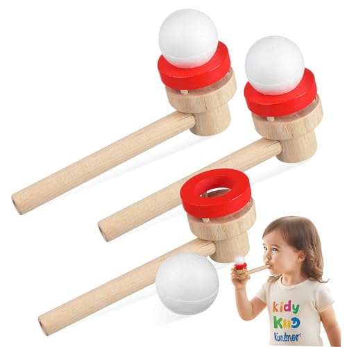 Supvox 3 Stück Teiliges Holz und Kunststoff Blasballspiel für Schwebender Ball mit Balancespiel Pädagogisches für Draußen Farbenfrohes Interaktives Pustespielzeug zur Atemkontrolle von Supvox