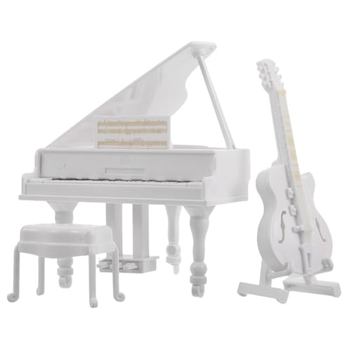 Supvox 3 Stück Teiliges Möbelmodell mit Gitarre für Puppenhäuser und Kreative Fotodekorationen Weißes Klavier Miniatur Gitarre Authentisches Design Stabil und Vielseitig von Supvox