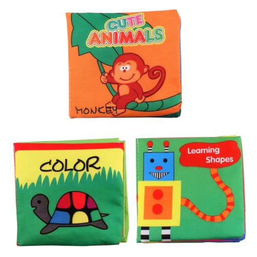 Supvox 3 Stück Teiliges Stoffbuch Waschbare Reißfeste Lernbücher mit Tier Farb und Formerkennung Pädagogisches Frühförderspielzeug für Kleinkinder und Neugeborene zur Sensorischen von Supvox