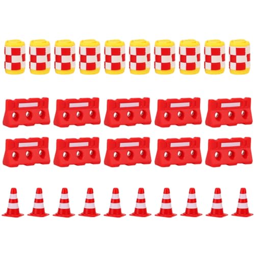 Supvox 30 Stück Teiliges Mini verkehrszeichen spielset mit Roten Kegeln Wasserbarrieren und Gelben Schutztonnen Realistische Straßensperren für Verkehrserziehung und Lernspielzeug von Supvox